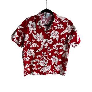 Alohawears Men's Made in Hawaii 100% Cotton Button Shirt Floral Red Size Large